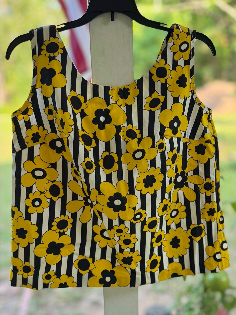 Vintage 70s Mister Marty Yellow Floral Tank Top Groovy Flower Power Festival S M